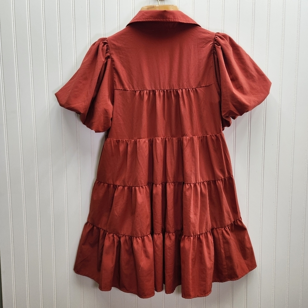 Entro Auburn Cottagecore Boho Puff Sleeve Botton Up Mini Dress Size M. - Picture 7 of 14